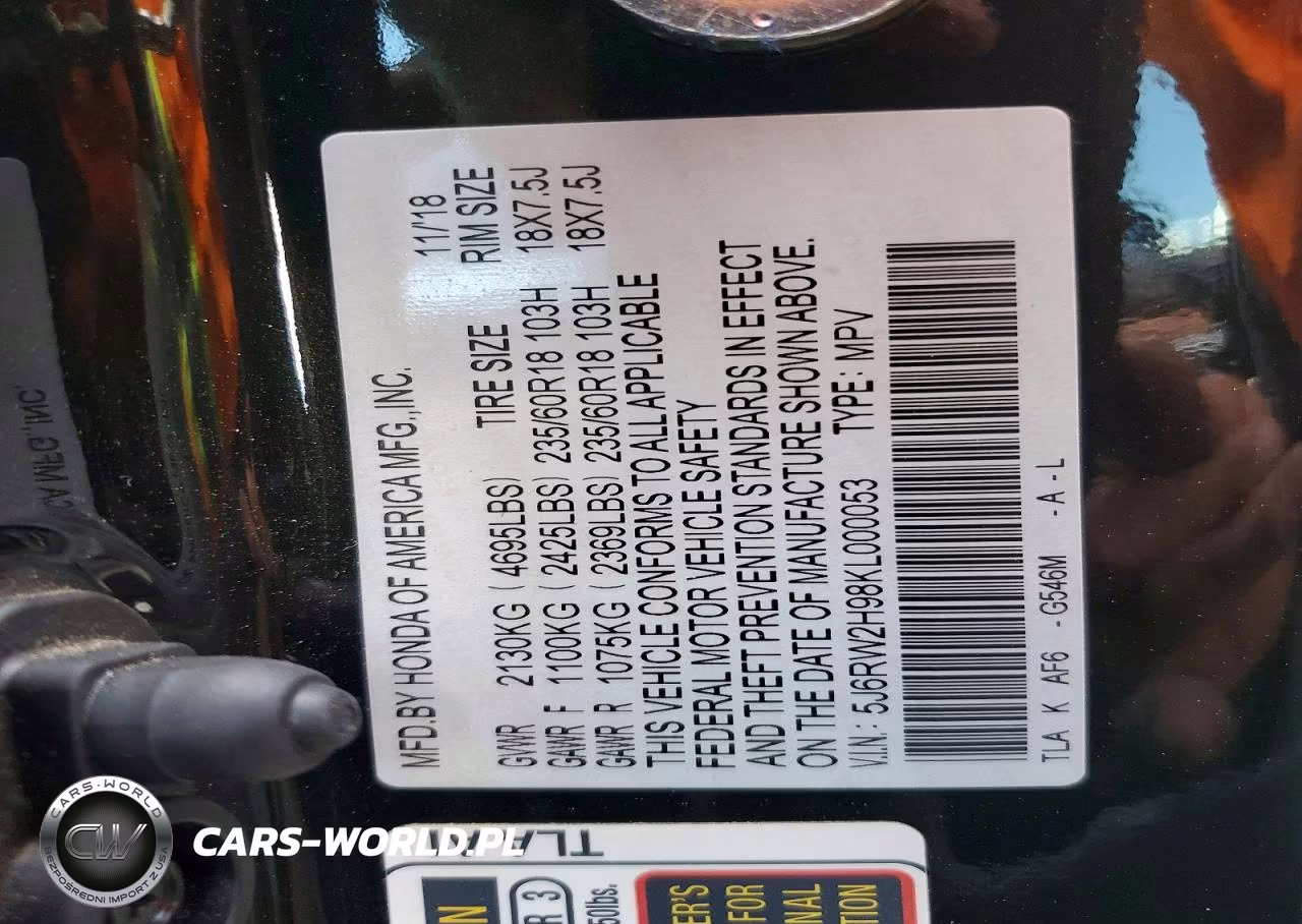 2019 Honda Cr-V Touring VIN:5J6RW2H98KL000053 - 13