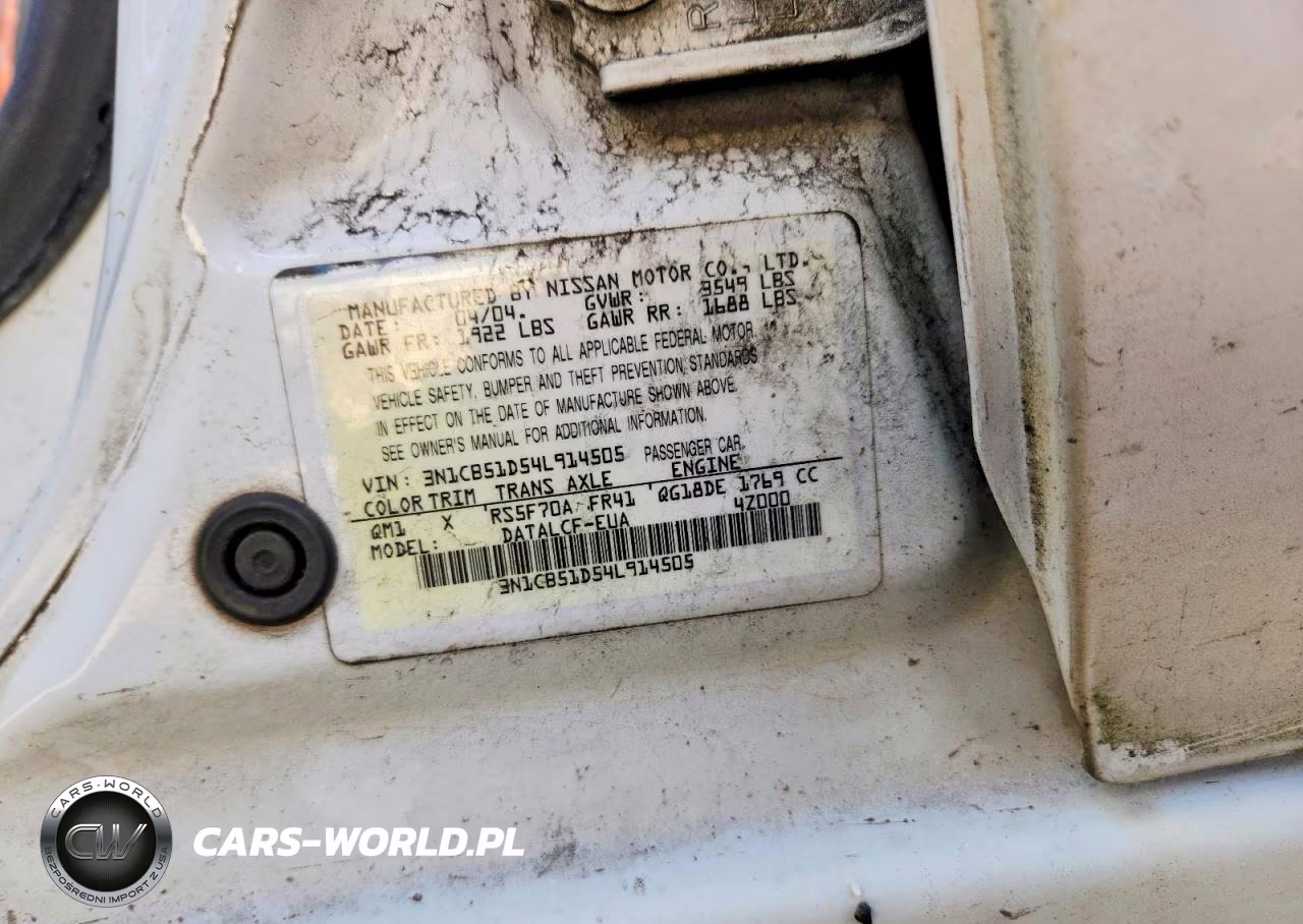 2004 Nissan Sentra 1.8 VIN:3N1CB51D54L914505 - 12