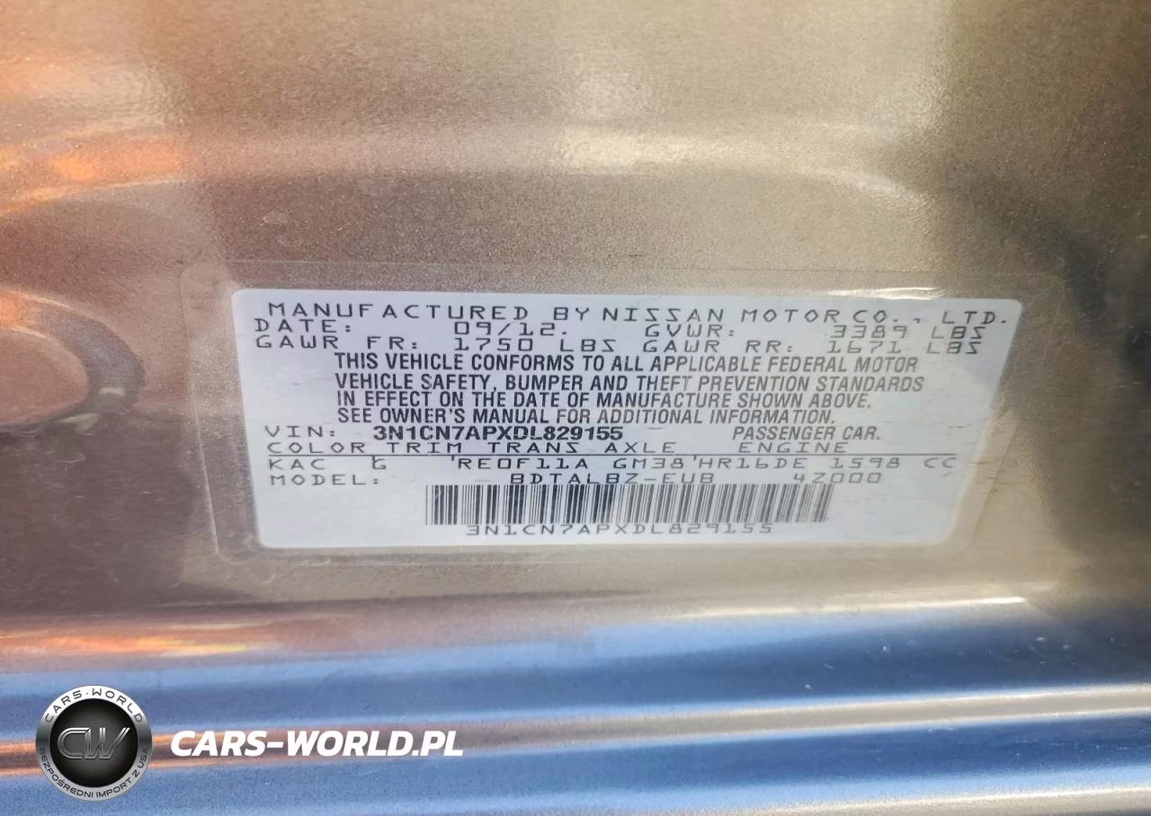 2013 Nissan Versa 1.6 S VIN:3N1CN7APXDL829155 - 12