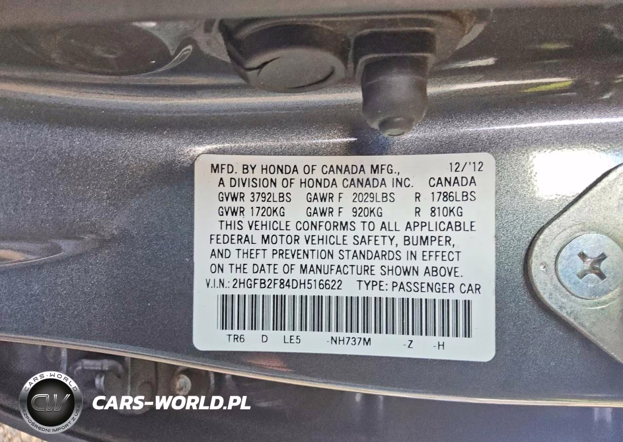 2013 Honda Civic Ex VIN:2HGFB2F84DH516622 - 12