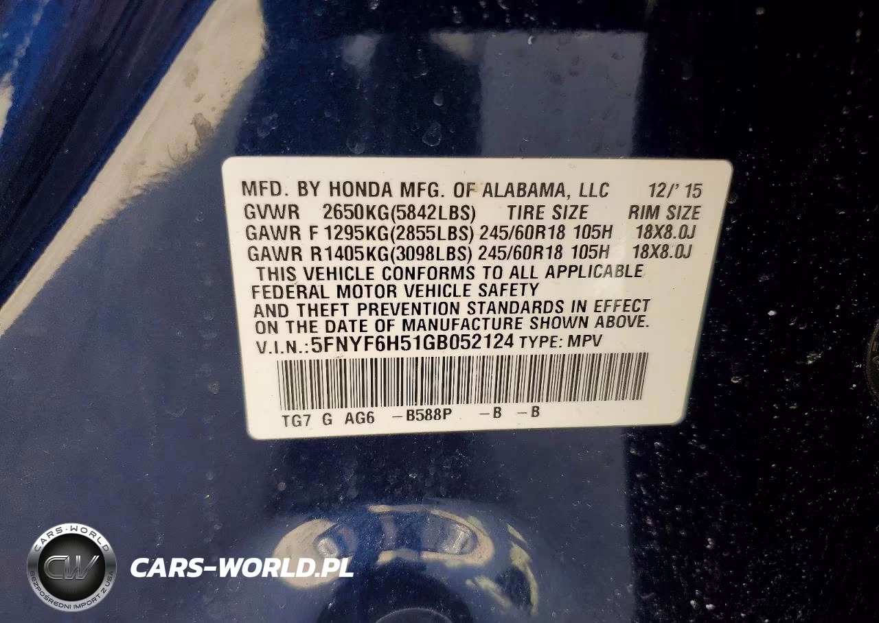 2016 Honda Pilot Exl VIN:5FNYF6H51GB052124 - 13