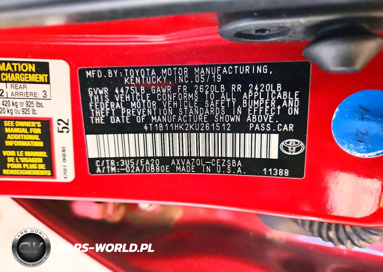 2019 Toyota Camry Se VIN:4T1B11HK2KU261512 - 12