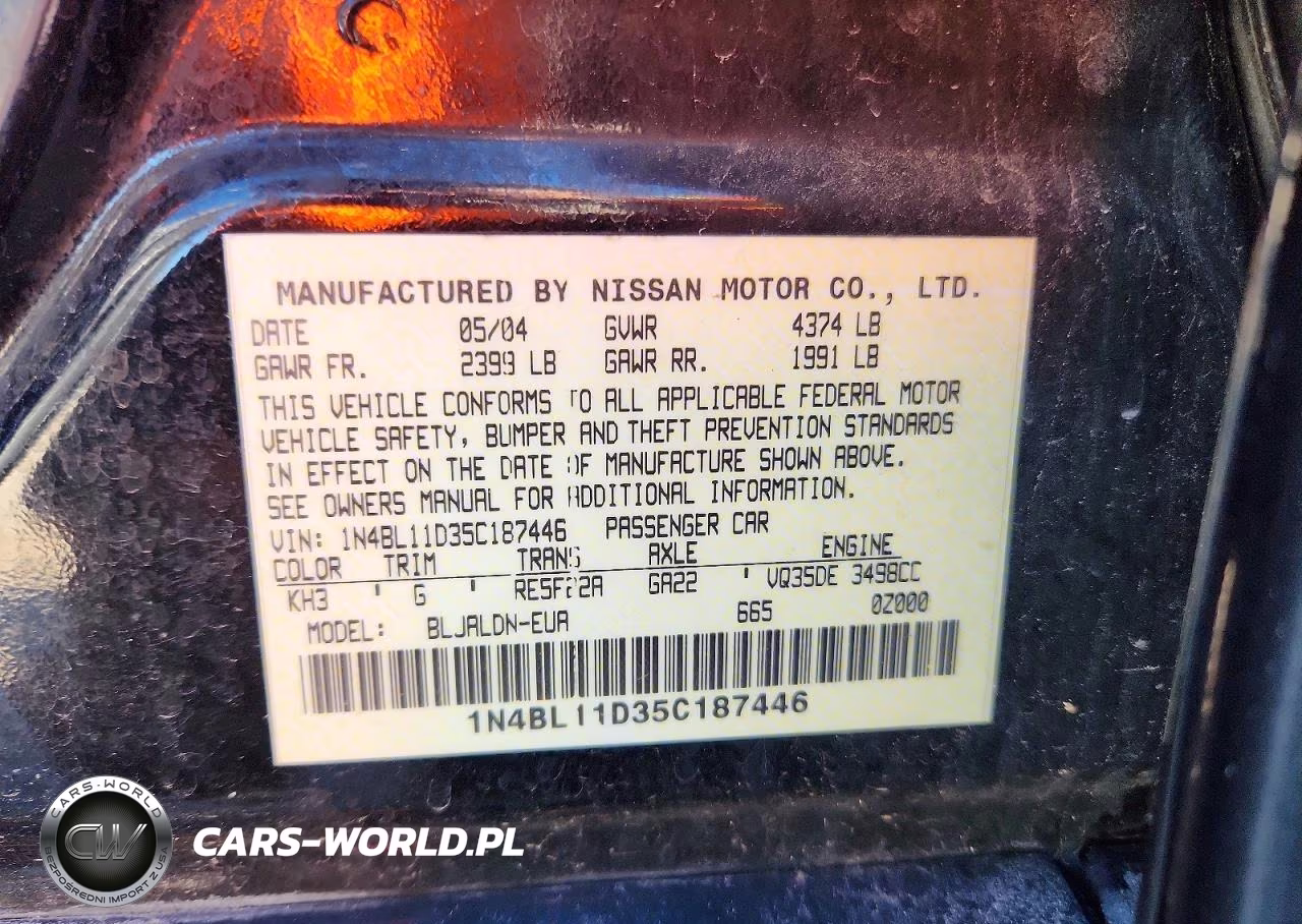 2005 Nissan Altima 3.5 Se VIN:1N4BL11D35C187446 - 13