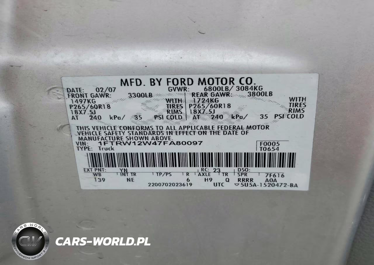 2007 Ford F150 Supercrew VIN:1FTRW12W47FA80097 - 12