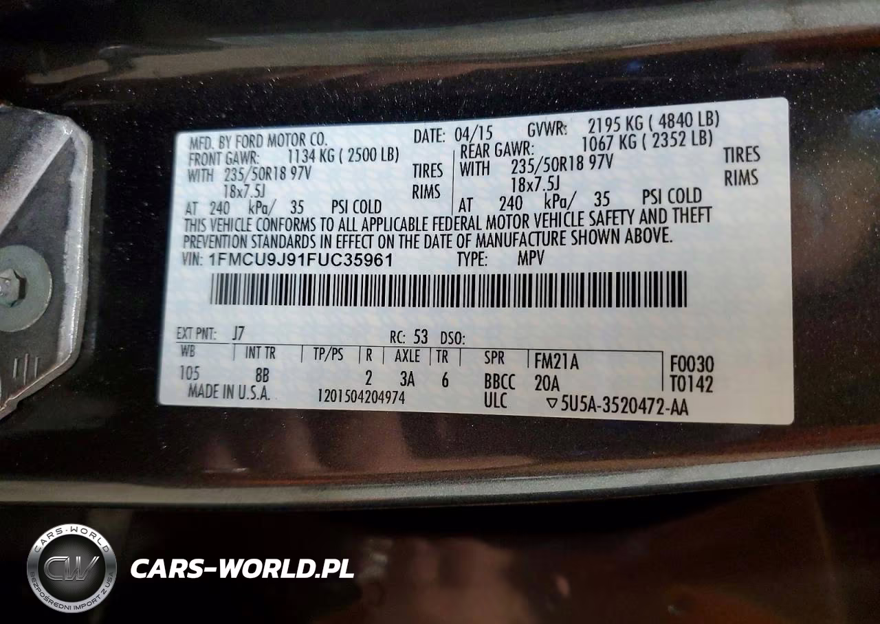 2015 Ford Escape Titanium VIN:1FMCU9J91FUC35961 - 13