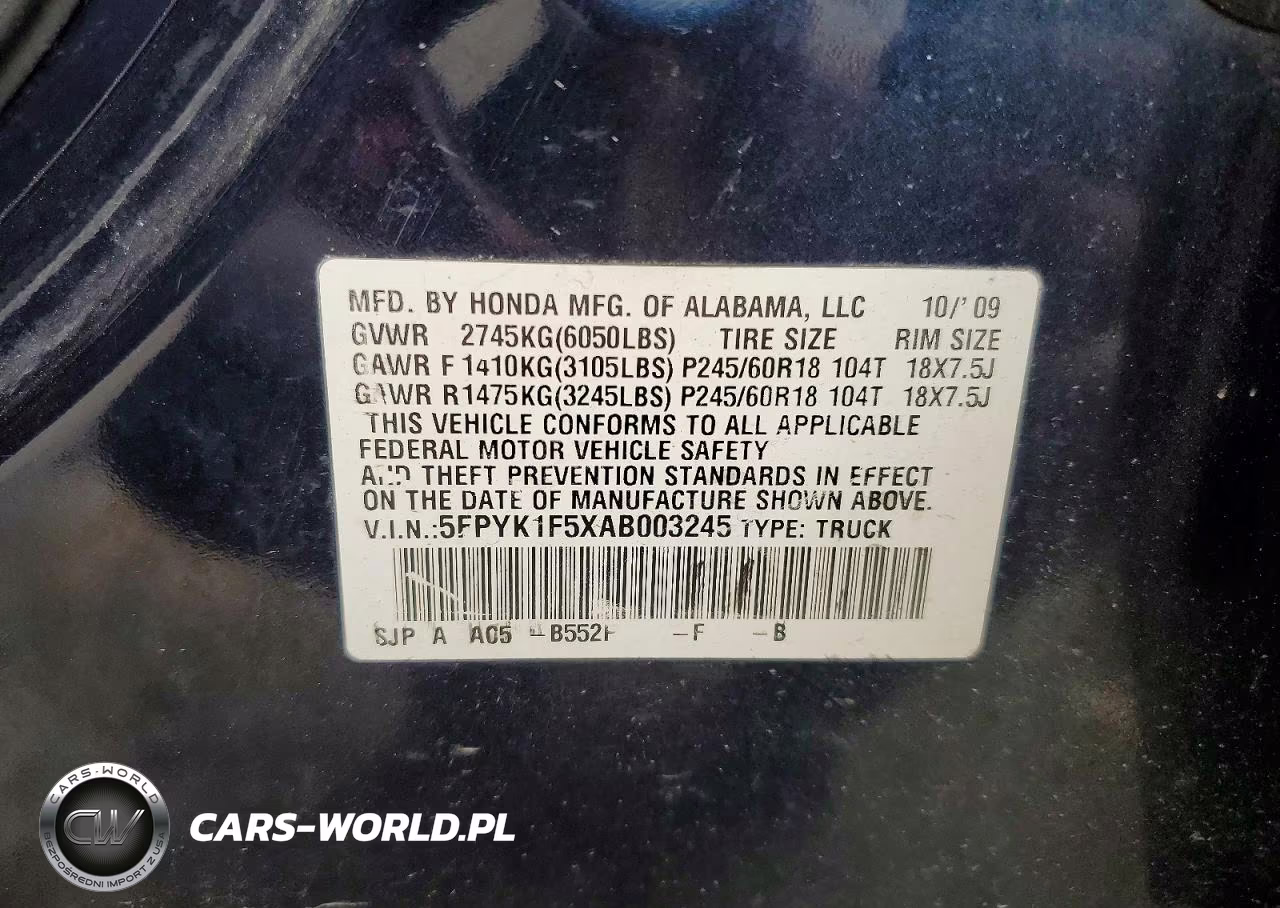 2010 Honda Ridgeline Rtl VIN:5FPYK1F5XAB003245 - 13