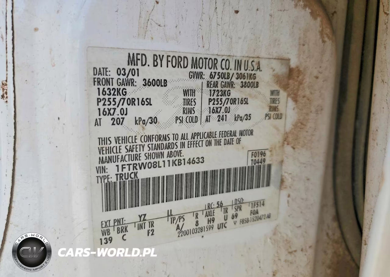 2001 Ford F150 Supercrew VIN:1FTRW08L11KB14633 - 12