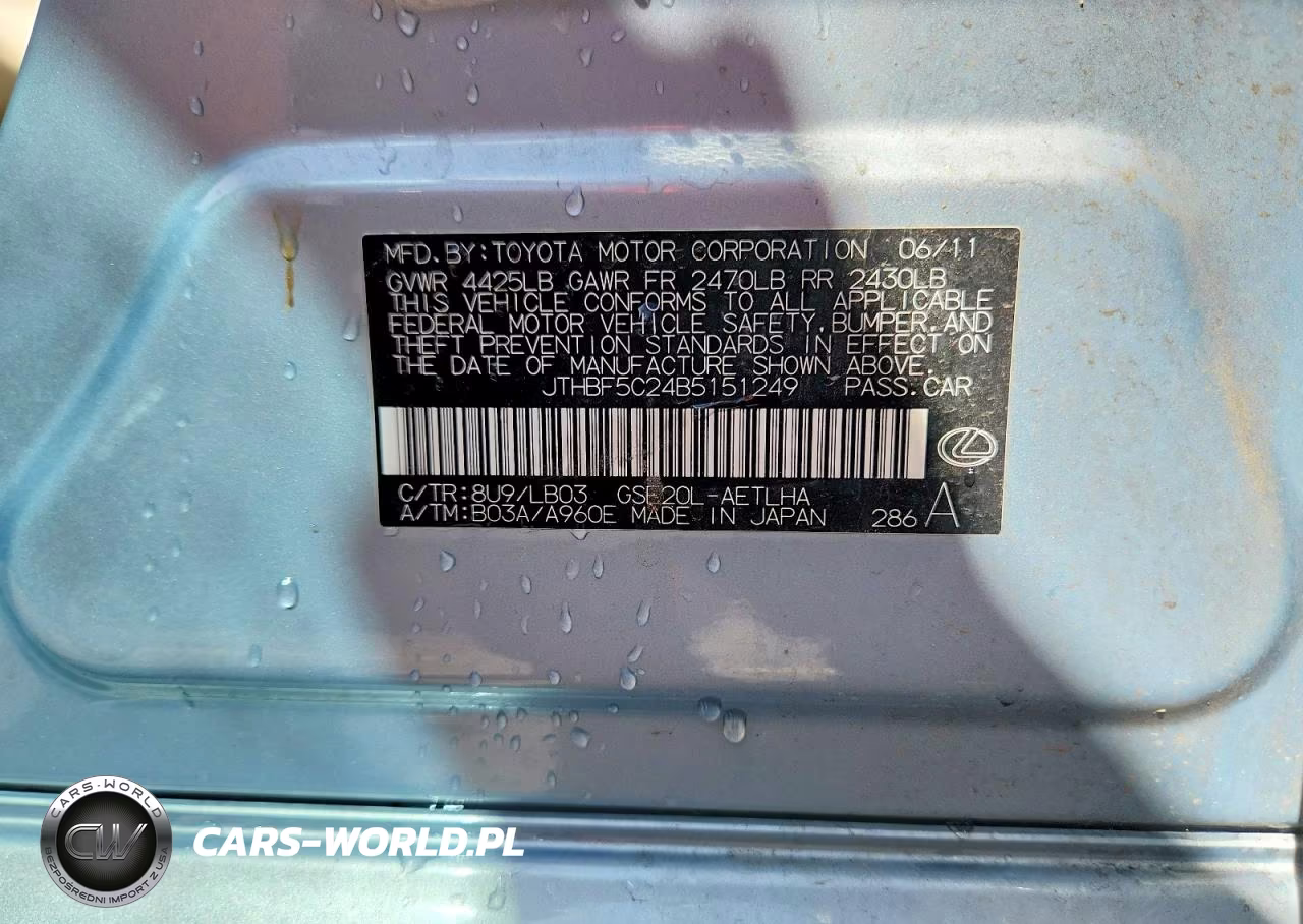 2011 Lexus Is 250 Base VIN:JTHBF5C24B5151249 - 12