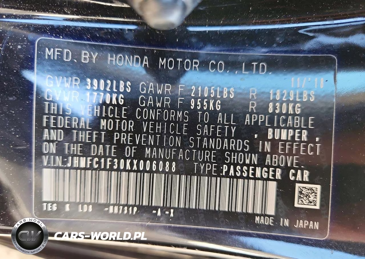 2019 Honda Civic Ex VIN:JHMFC1F30KX006088 - 13