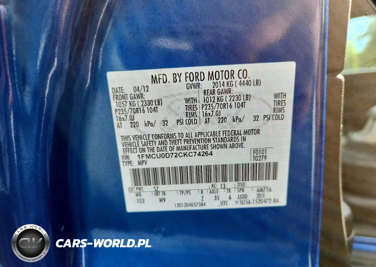 2012 Ford Escape Xlt VIN:1FMCU0D72CKC74264 - 13