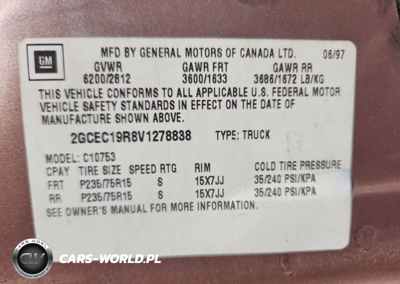 1997 Chevrolet Gmt-400 C1500 VIN:2GCEC19R8V1278838 - 12