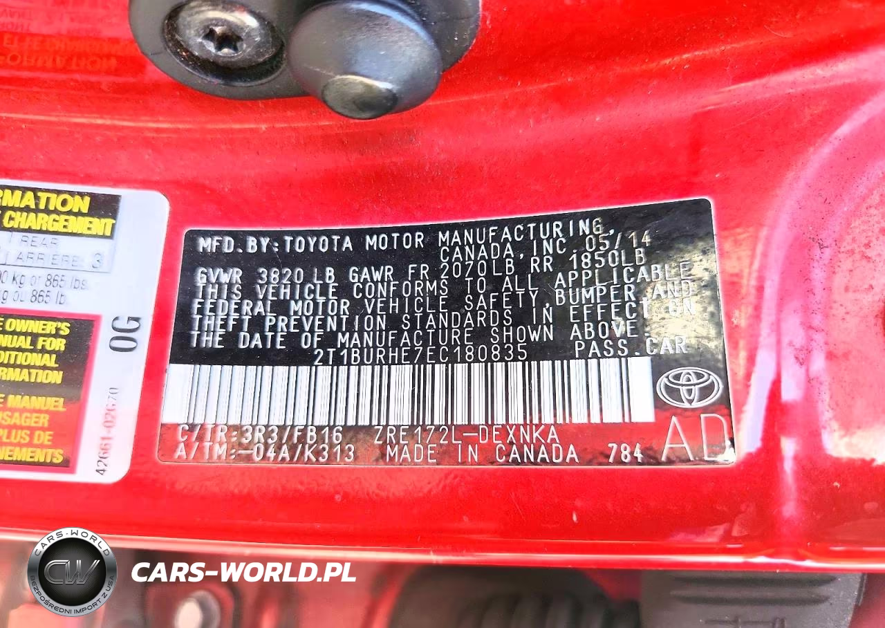 2014 Toyota Corolla Le VIN:2T1BURHE7EC180835 - 12