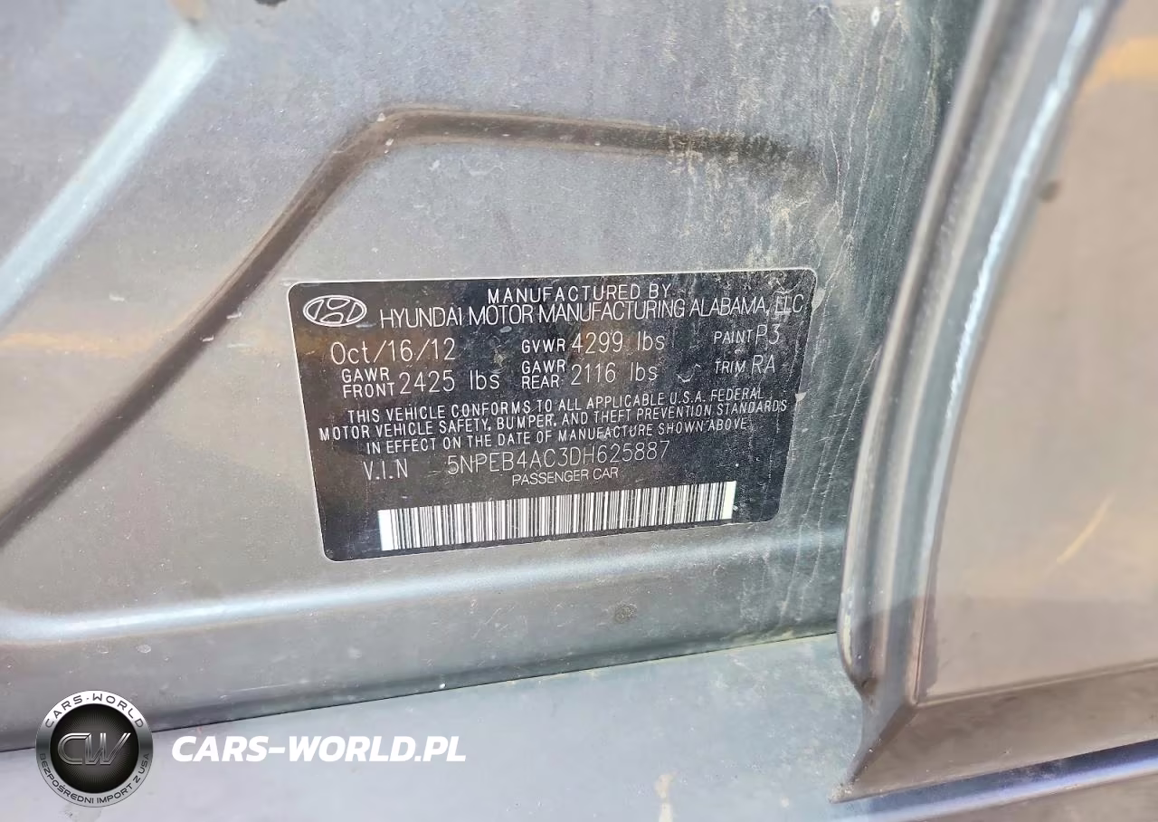 2013 Hyundai Sonata Gls VIN:5NPEB4AC3DH625887 - 12