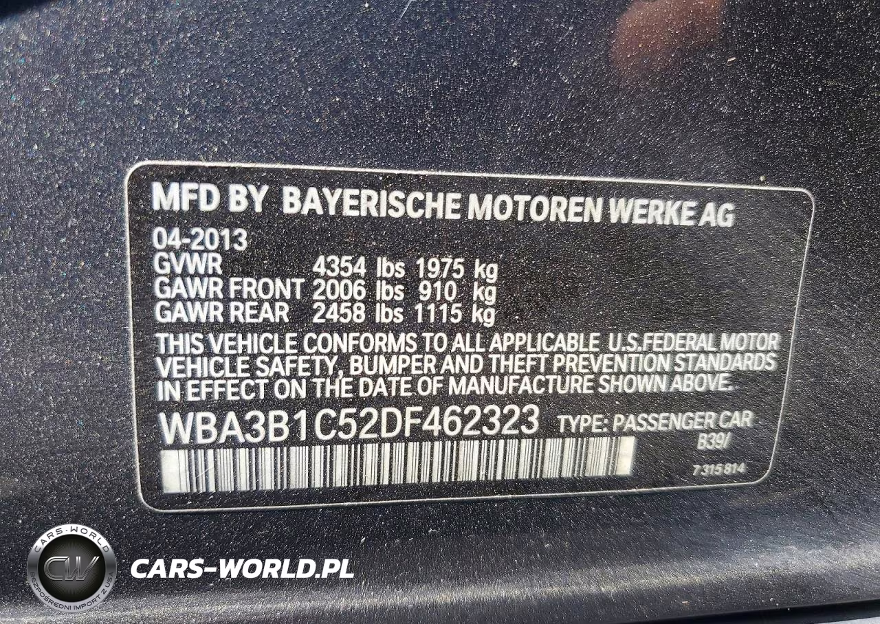 2013 BMW 320 I VIN:WBA3B1C52DF462323 - 12