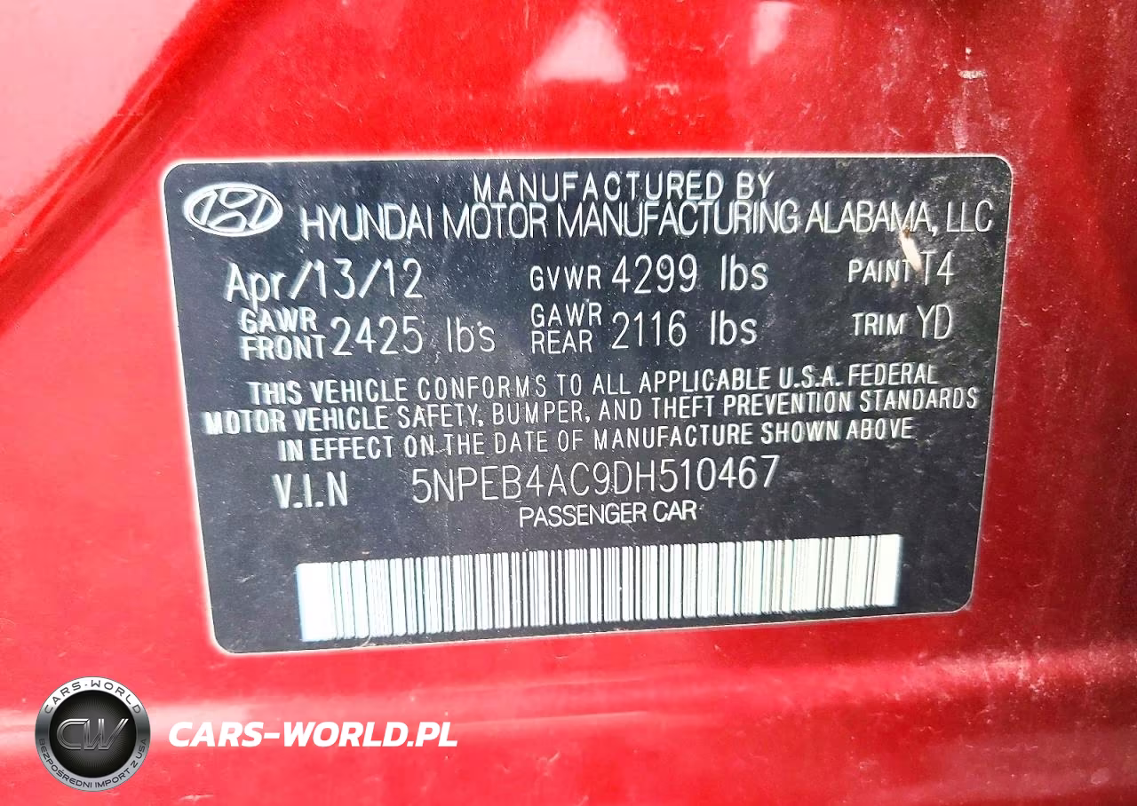 2013 Hyundai Sonata Gls VIN:5NPEB4AC9DH510467 - 12
