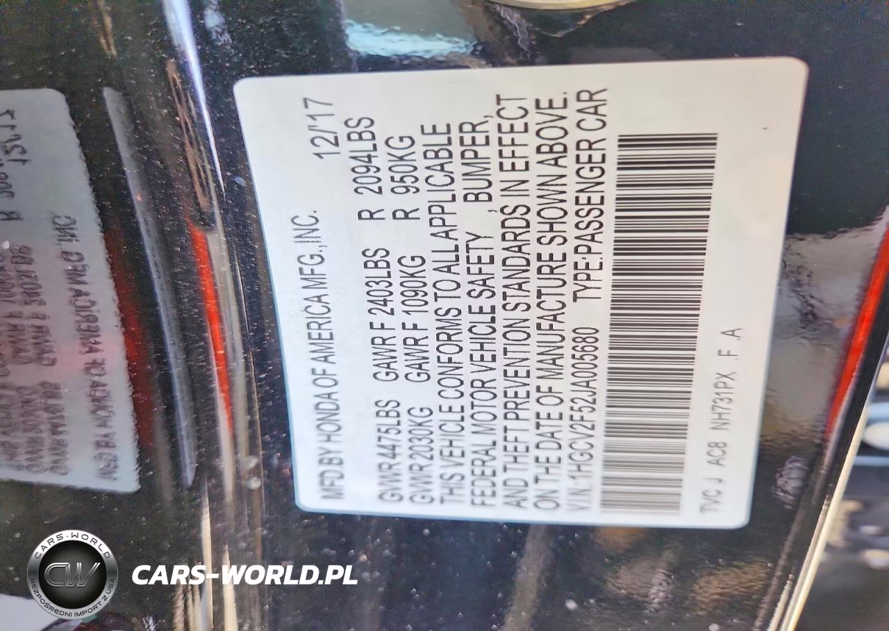 2018 Honda Accord Exl VIN:1HGCV2F52JA005680 - 13