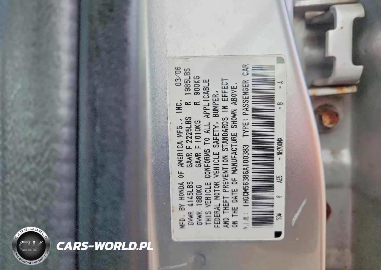 2006 Honda Accord Se VIN:1HGCM56386A100383 - 12