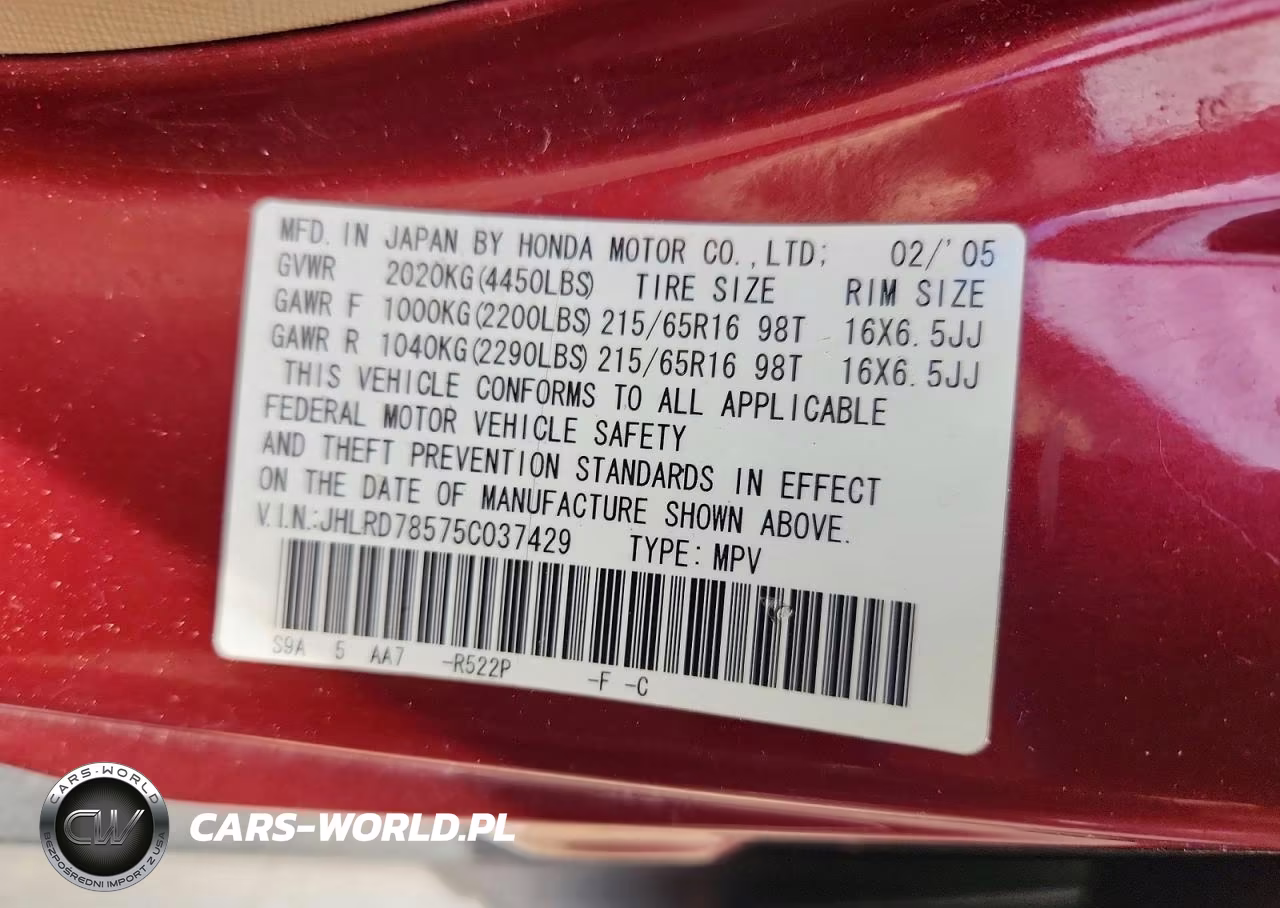 2005 Honda Cr-V Lx VIN:JHLRD78575C037429 - 12