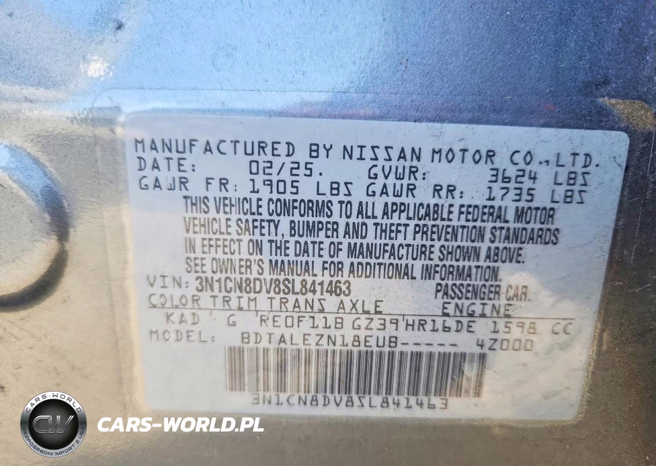 2025 Nissan Versa S VIN:3N1CN8DV8SL841463 - 12