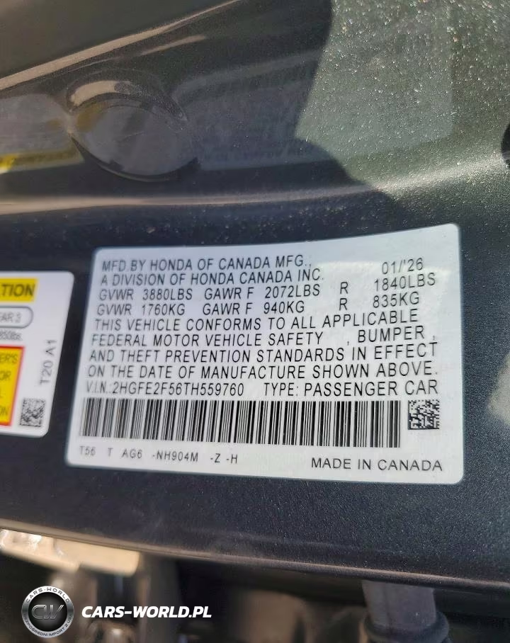 2026 Honda Civic Sport VIN:2HGFE2F56TH559760 - 12