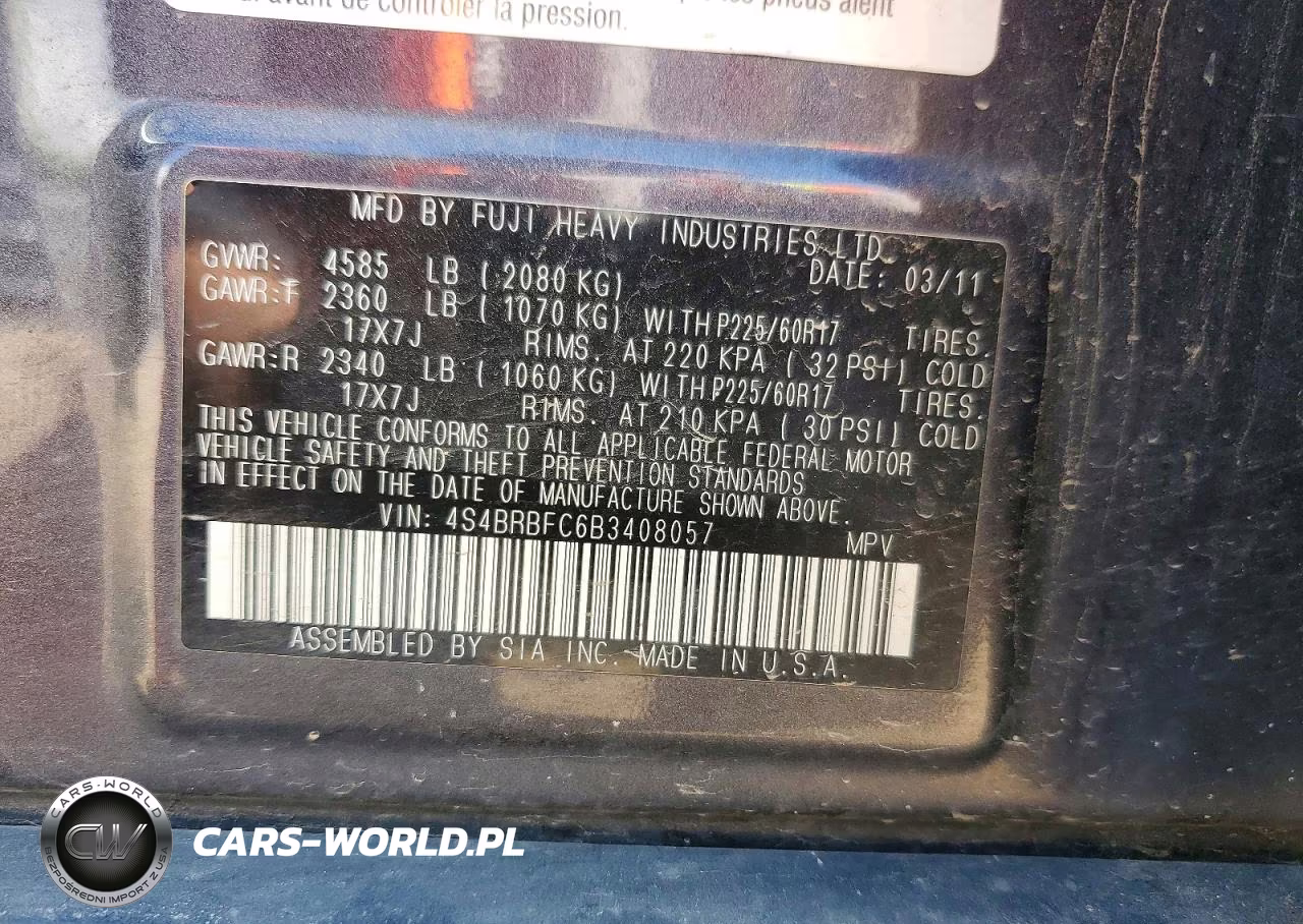 2011 Subaru Outback 2.5I Premium VIN:4S4BRBFC6B3408057 - 13
