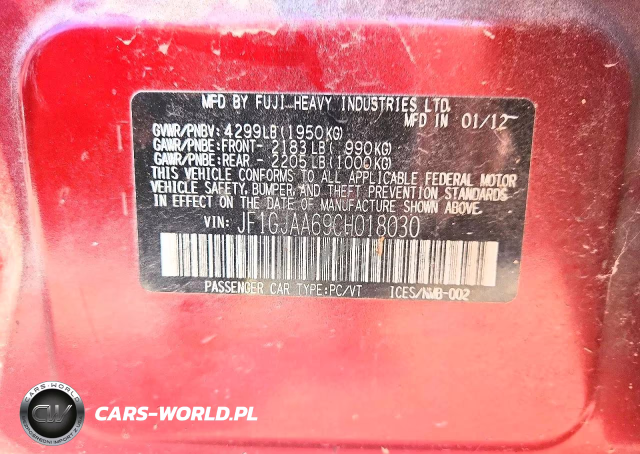 2012 Subaru Impreza VIN:JF1GJAA69CH018030 - 12
