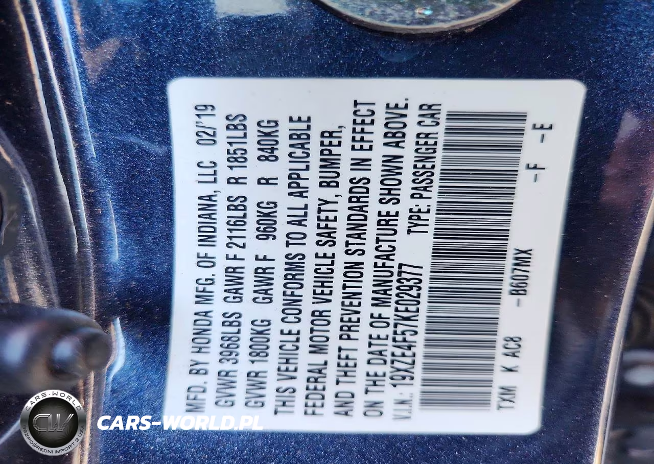 2019 Honda Insight Ex VIN:19XZE4F57KE029377 - 12