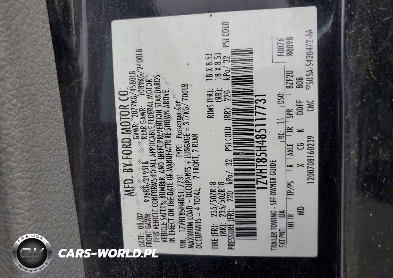 2008 Ford Mustang Gt VIN:1ZVHT85H485117731 - 12