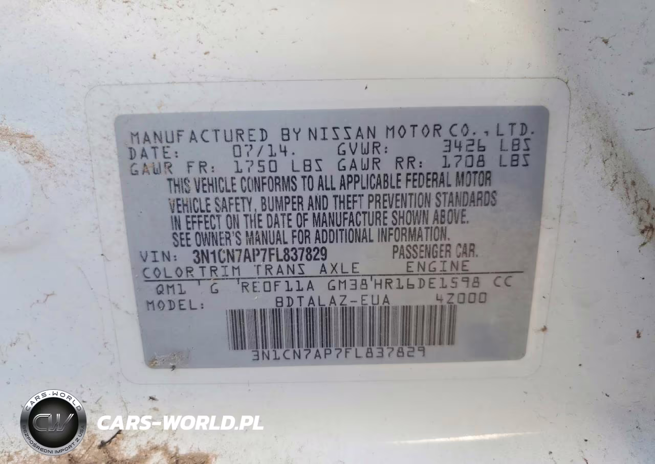 2015 Nissan Versa 1.6 S Plus VIN:3N1CN7AP7FL837829 - 12