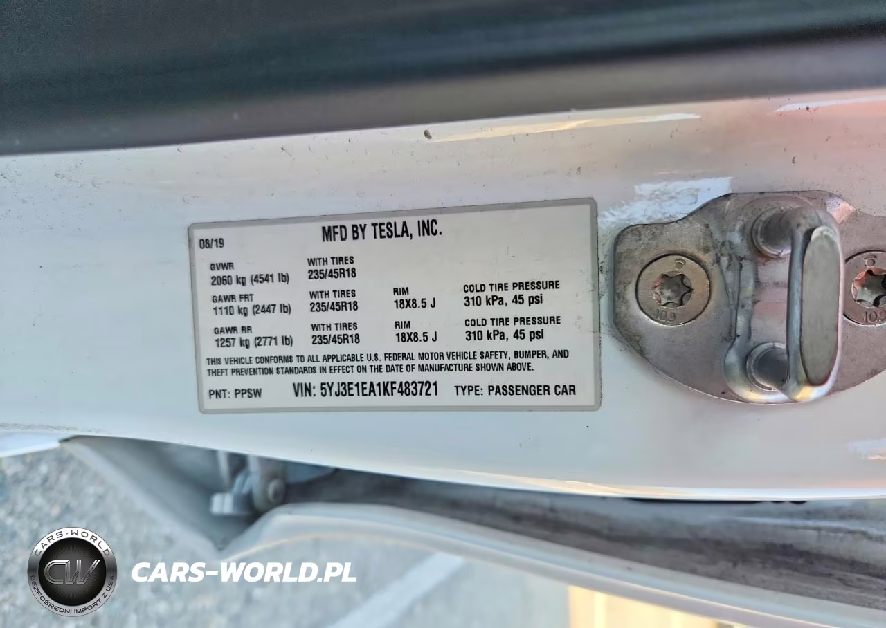 2019 Tesla Model 3 VIN:5YJ3E1EA1KF483721 - 12