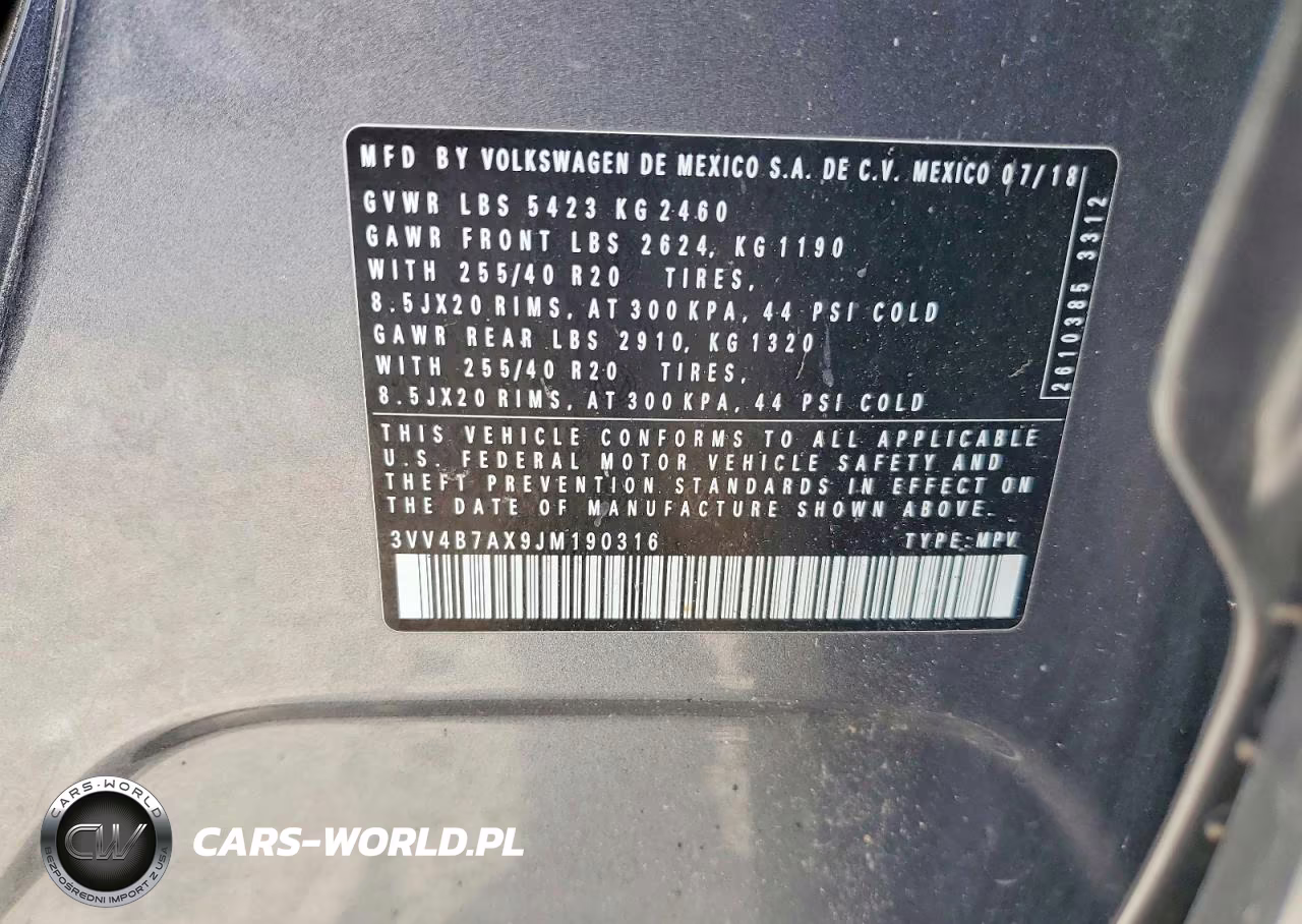 2018 Volkswagen Tiguan Sel Premium VIN:3VV4B7AX9JM190316 - 13