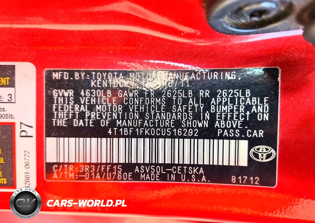 2012 Toyota Camry Se VIN:4T1BF1FK0CU516292 - 12