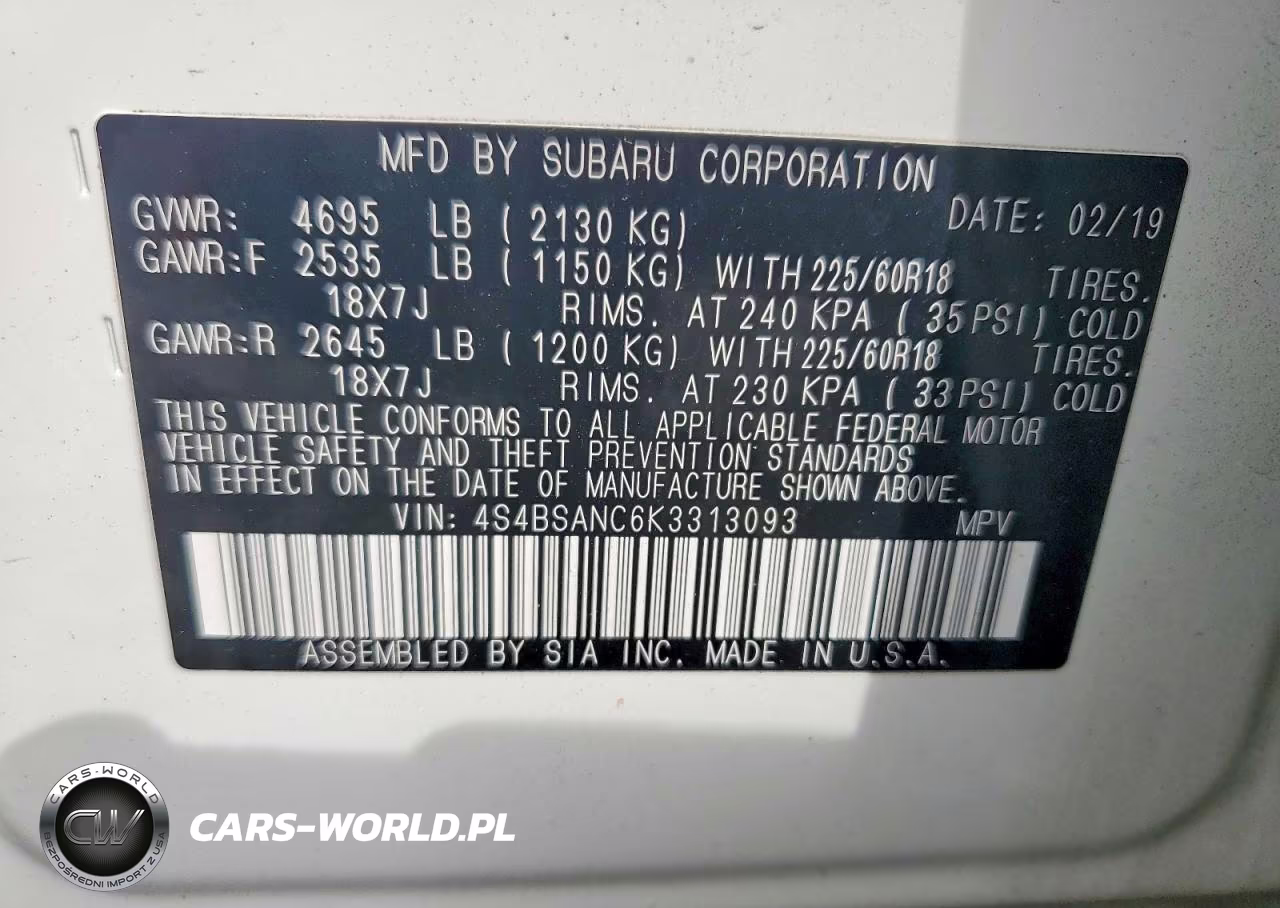 2019 Subaru Outback 2.5I Limited VIN:4S4BSANC6K3313093 - 13