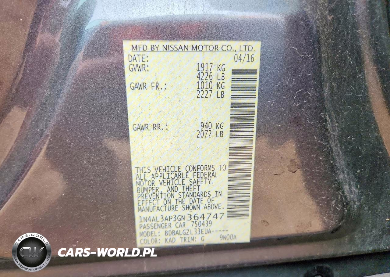2016 Nissan Altima 2.5 S VIN:1N4AL3AP3GN364747 - 12