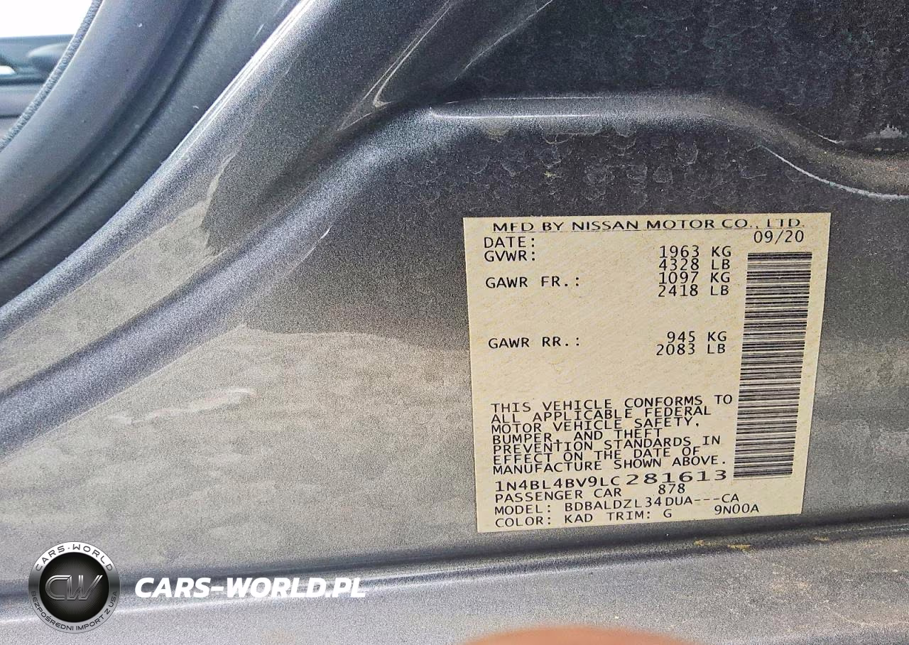 2020 Nissan Altima S VIN:1N4BL4BV9LC281613 - 12