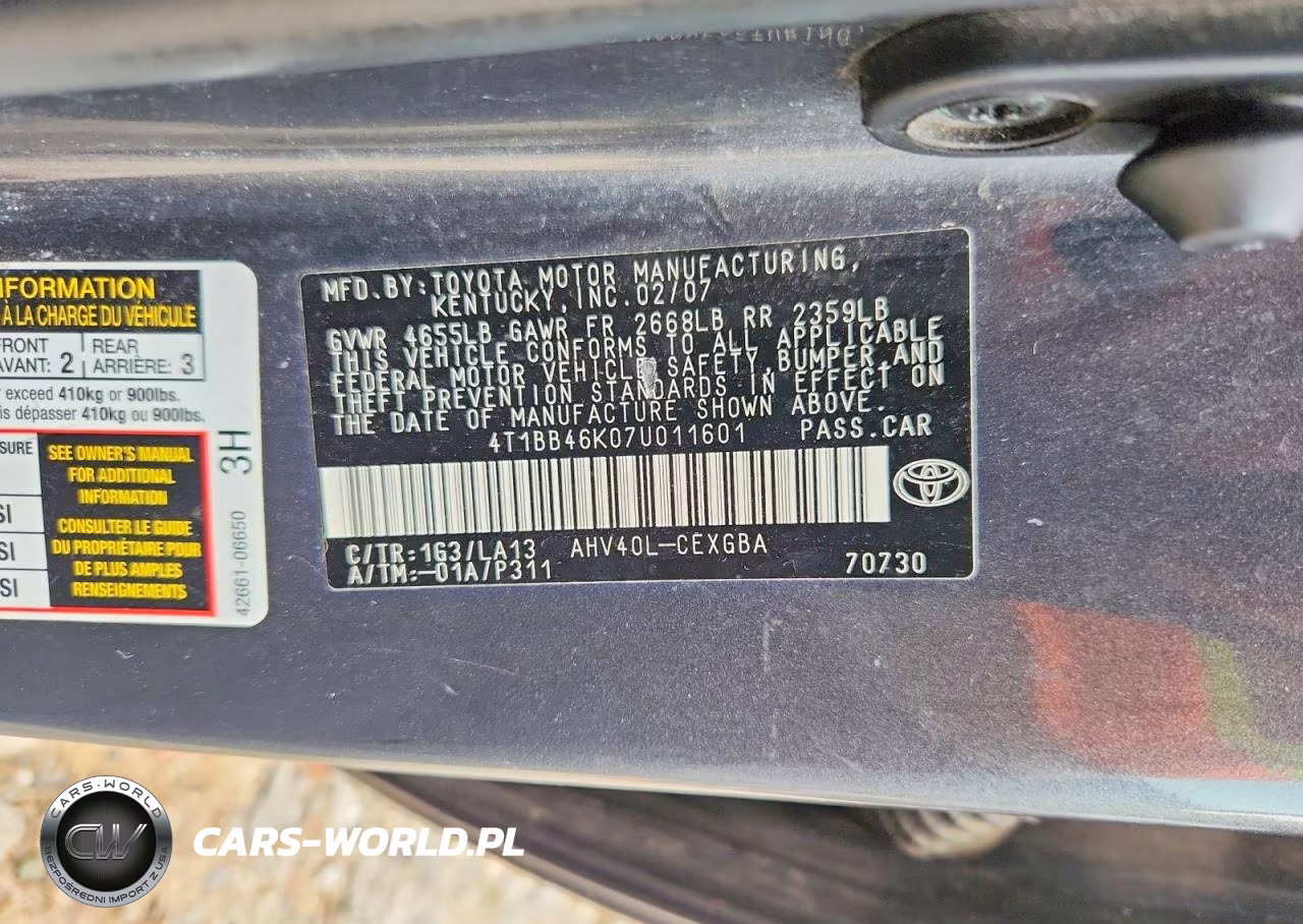 2007 Toyota Camry Hybrid VIN:4T1BB46K07U011601 - 12