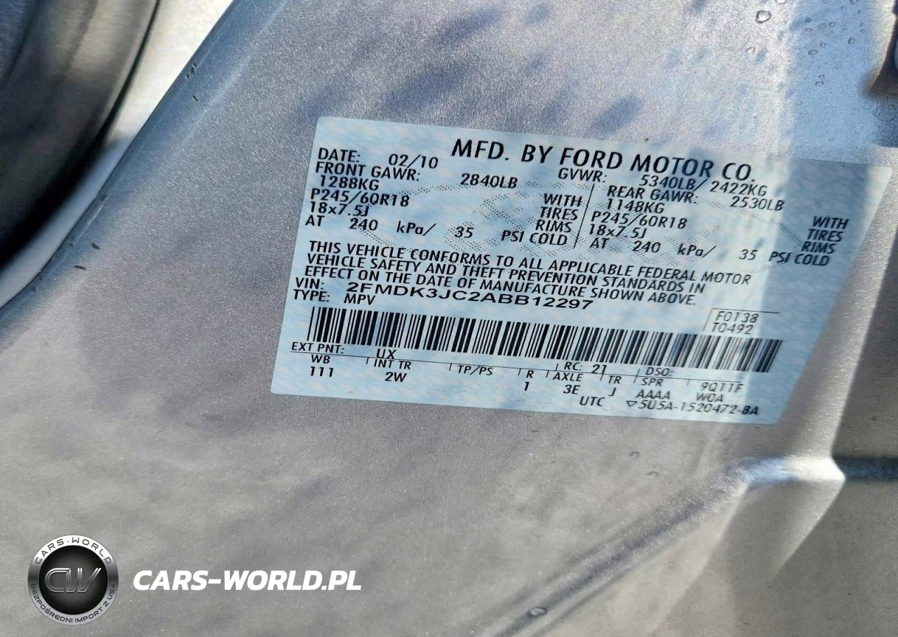 2010 Ford Edge Sel VIN:2FMDK3JC2ABB12297 - 12