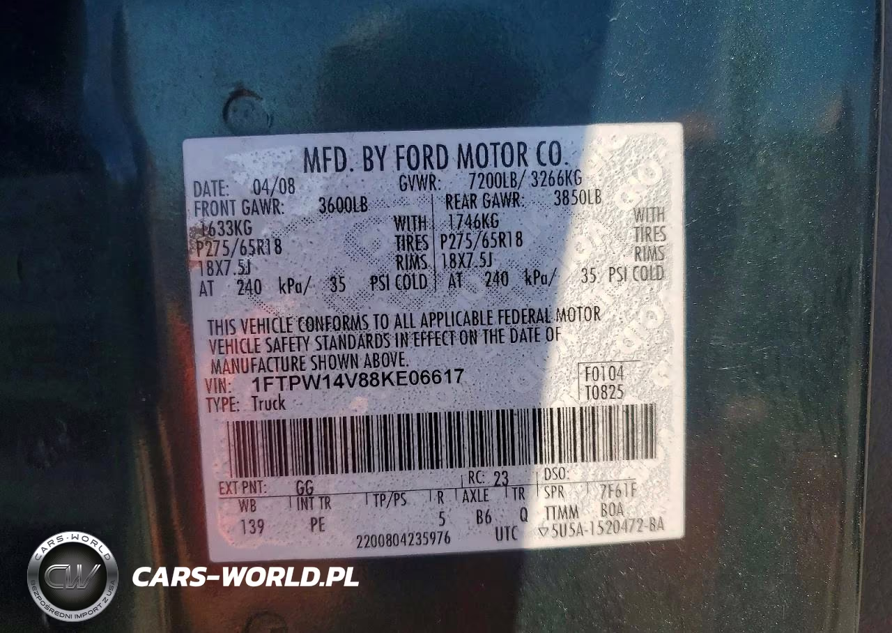 2008 Ford F-150 Styleside VIN:1FTPW14V88KE06617 - 12