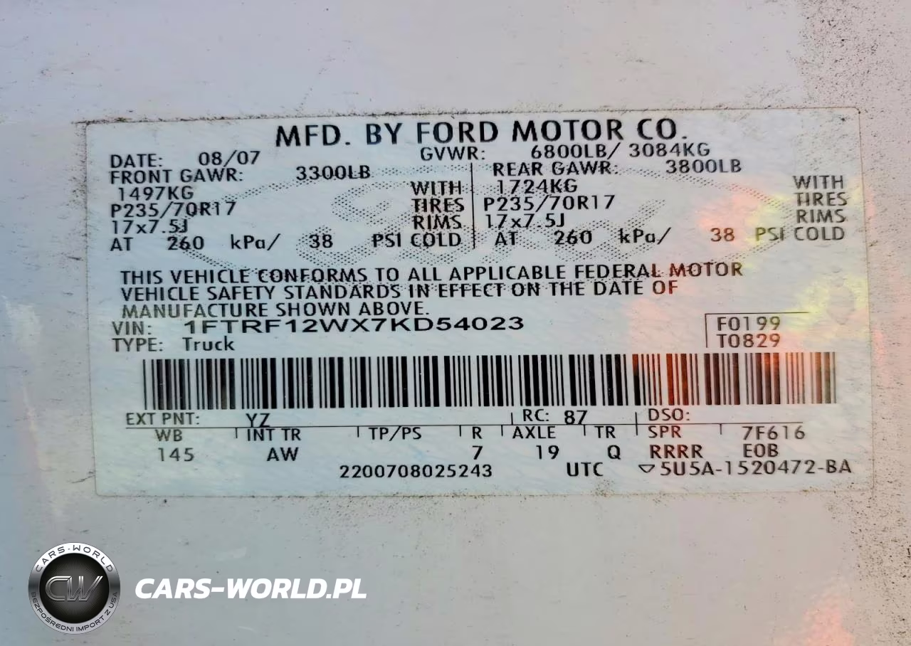 2007 Ford F150 VIN:1FTRF12WX7KD54023 - 12