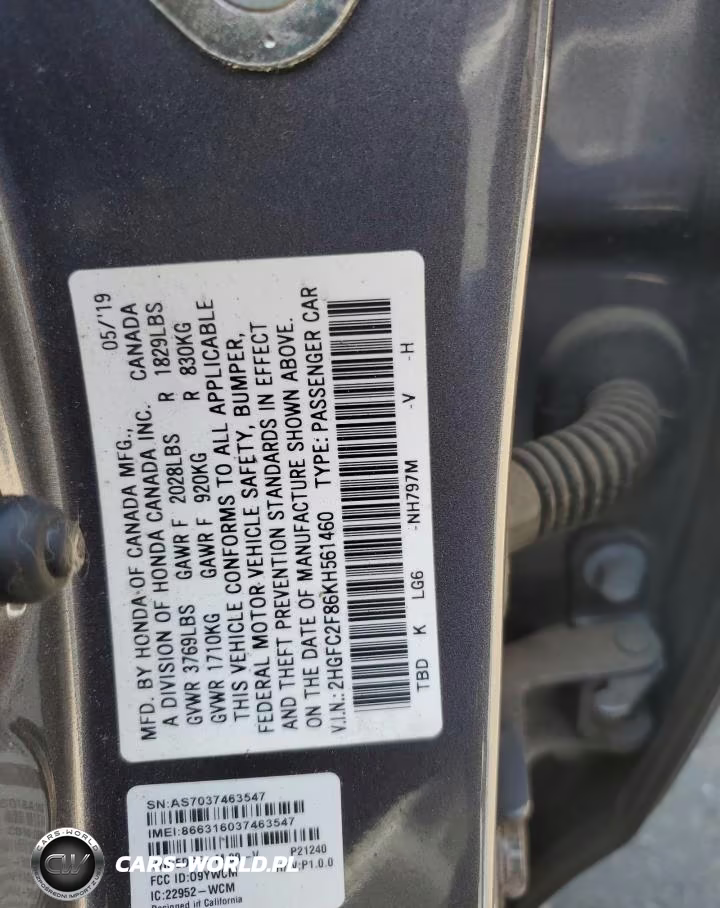 2019 Honda Civic Sport VIN:2HGFC2F86KH561460 - 12