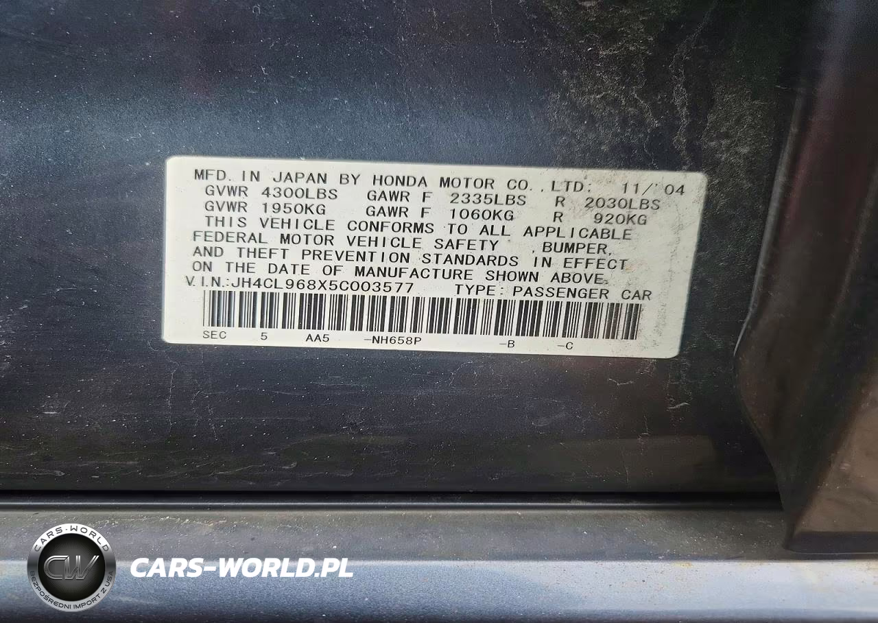 2005 Acura Tsx VIN:JH4CL968X5C003577 - 12