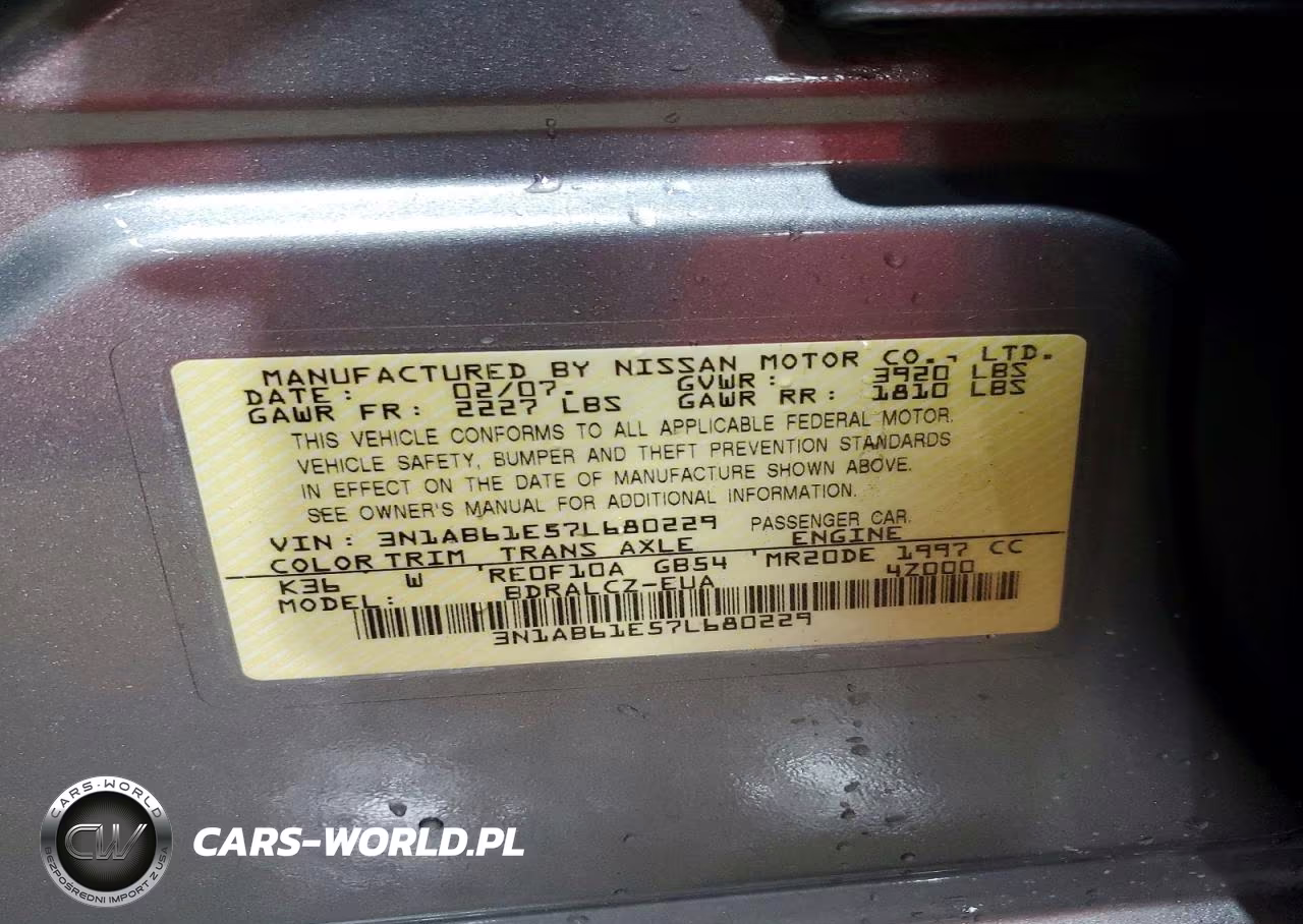 2007 Nissan Sentra 2.0 VIN:3N1AB61E57L680229 - 13