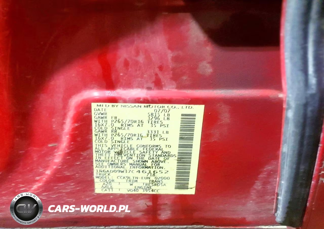 2007 Nissan Frontier Se VIN:1N6AD09W37C461652 - 12