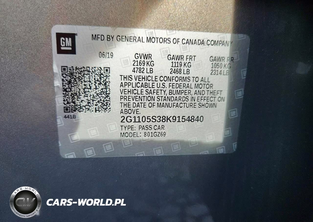 2019 Chevrolet Impala Premier VIN:2G1105S38K9154840 - 12