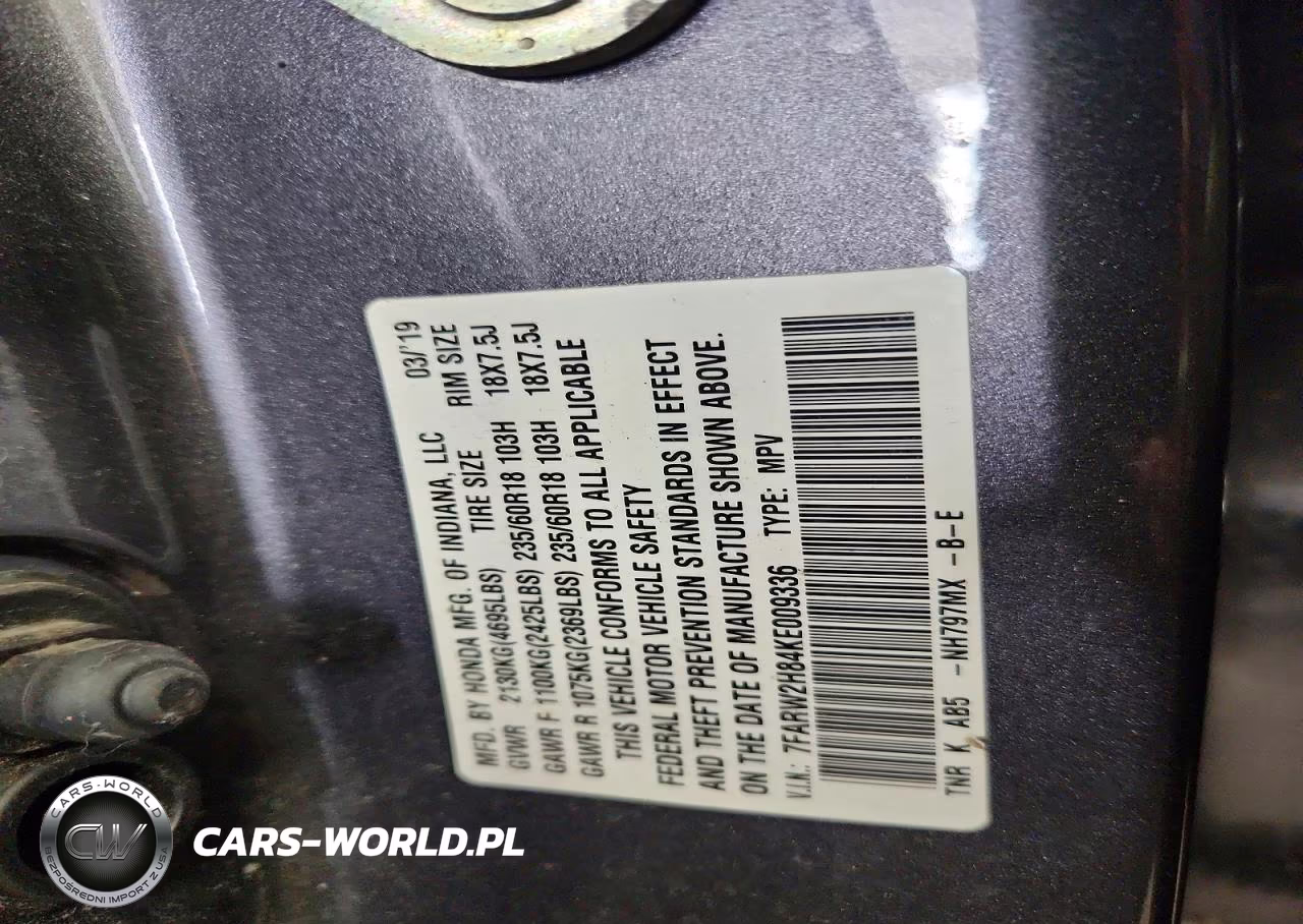 2019 Honda Cr-V Exl VIN:7FARW2H84KE009336 - 14