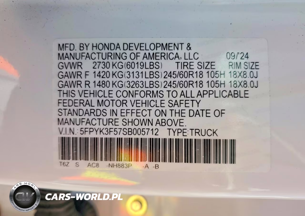 2025 Honda Ridgeline Rtl VIN:5FPYK3F57SB005712 - 12