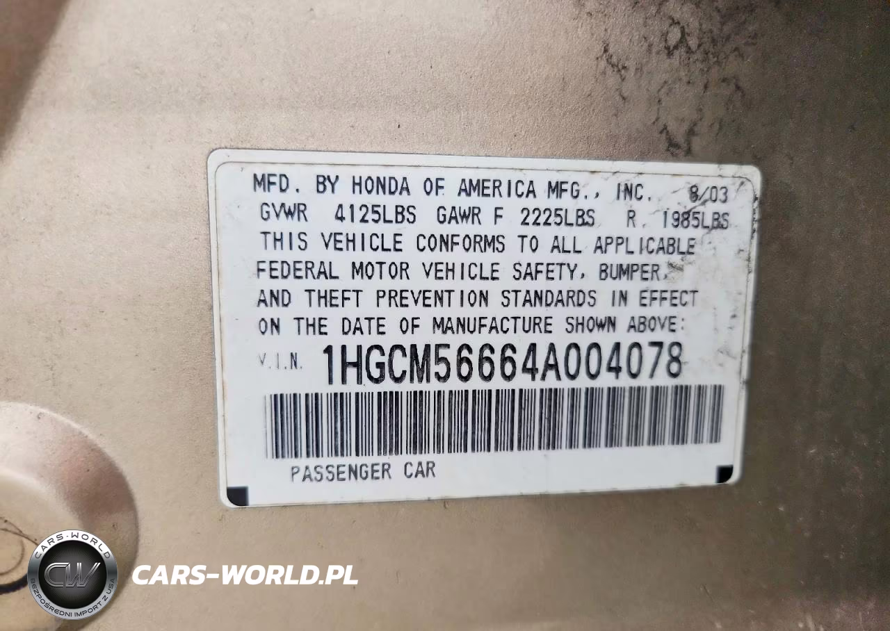 2004 Honda Accord Ex VIN:1HGCM56664A004078 - 12