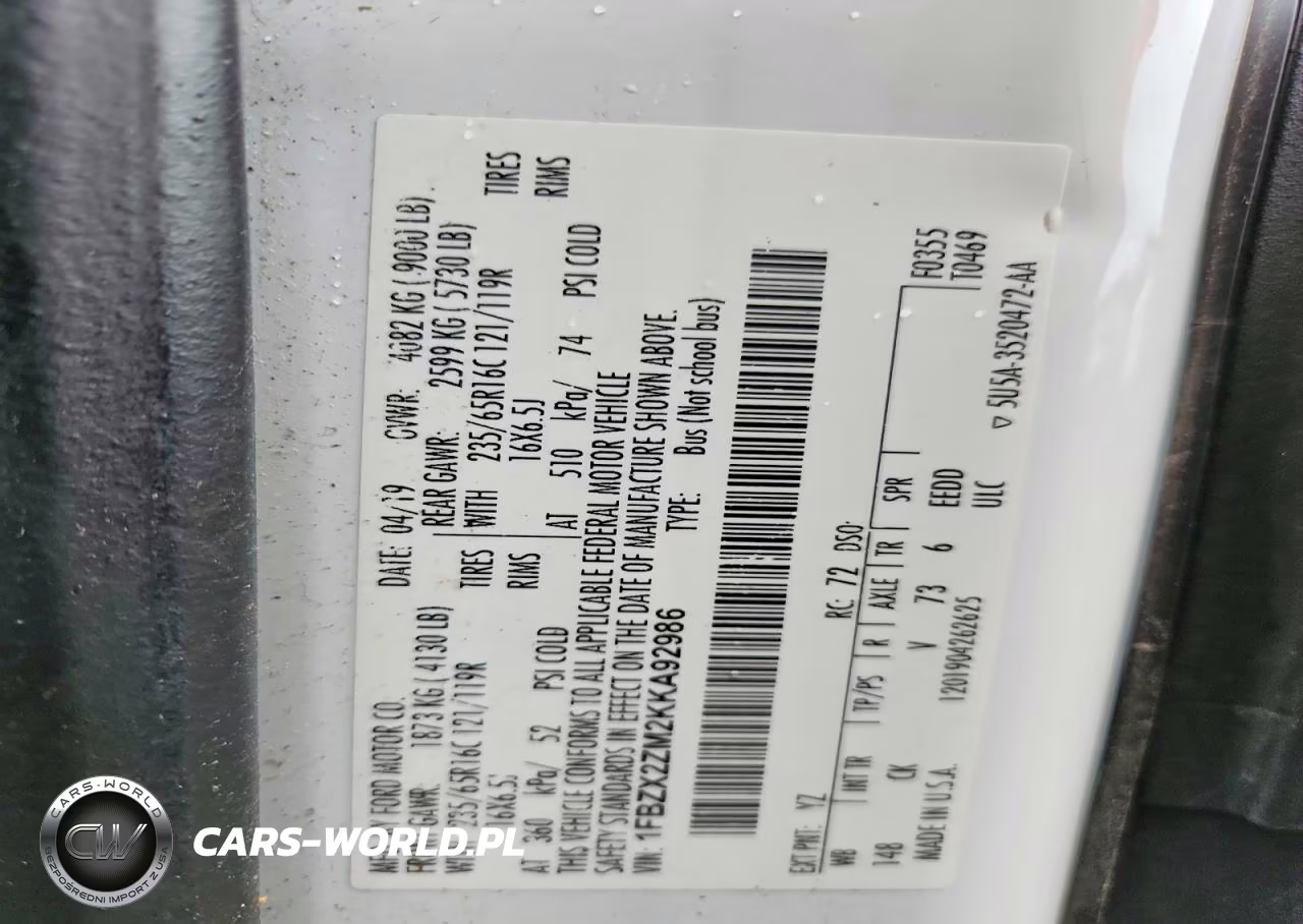 2019 Ford Transit T-350 VIN:1FBZX2ZM2KKA92986 - 13