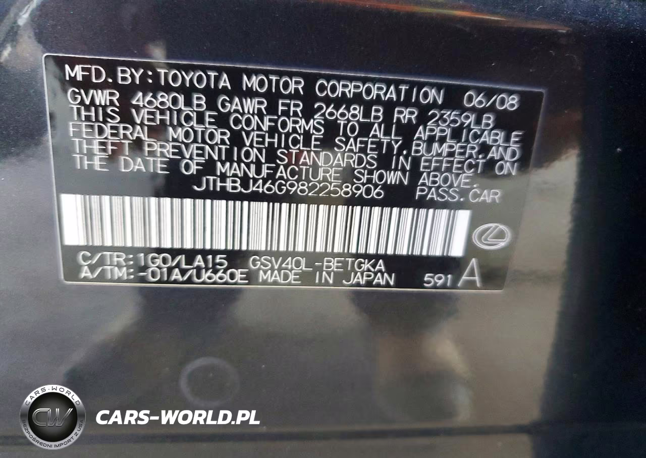 2008 Lexus Es 350 VIN:JTHBJ46G982258906 - 12
