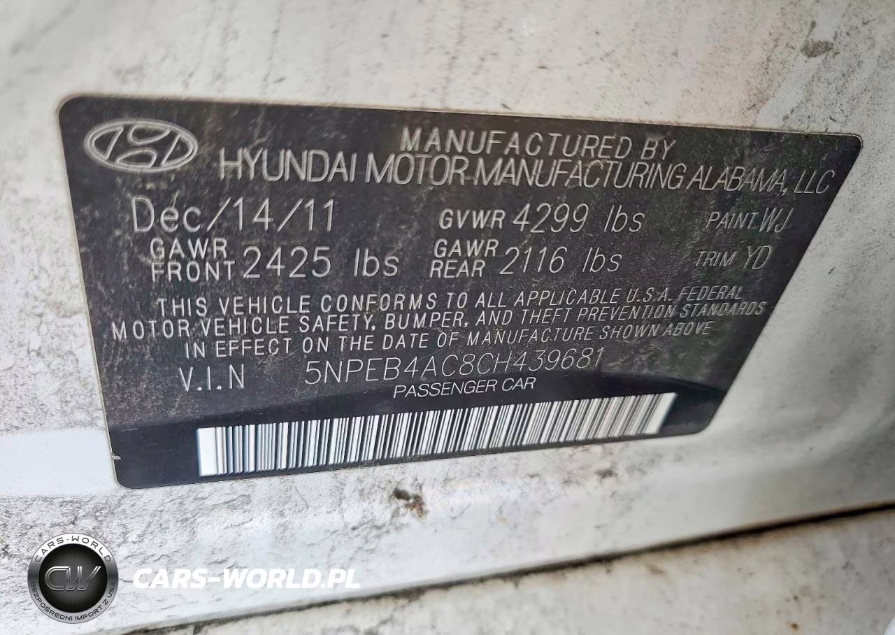 2012 Hyundai Sonata Gls VIN:5NPEB4AC8CH439681 - 12